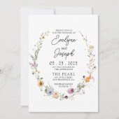 Wildflower Boho Whimsical Floral Wreath Bruiloft Kaart (Voorkant)