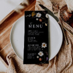 Wildflower Boho Zwarte Menu<br><div class="desc">Trouwmenukaarten worden gekenmerkt door boho-stijl,  bloemschilderwerk,  zwarte en beige kleuren,  met een mix van verschillende lettertypen,  vaak in verschillende formaten,  om een unieke,  eclectische look te creëren die de natuurlijke esthetiek van dit menu vormgeeft.
Collectie: https://www.zazzle.com/collections/black_boho_wildflower_wedding_collection-119780854856839209</div>