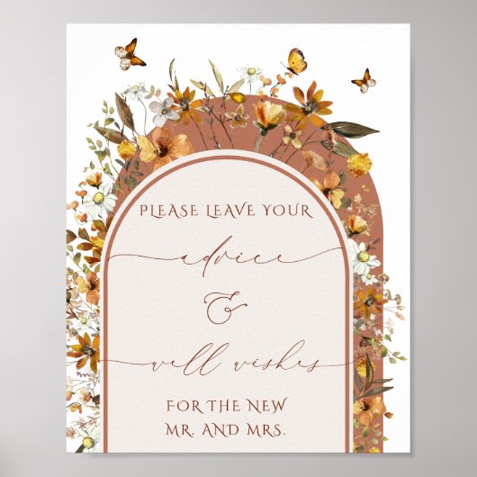 Wildflower Boog Advies en Wensen Trouwbord Poster (Voorkant)