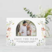 Wildflower Boogfoto Huwelijk Save The Date (Staand voorkant)