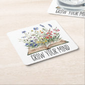 Wildflower Book Lover Grow Your Mind Quote Kartonnen Onderzetters (Schuin)