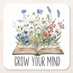 Wildflower Book Lover Grow Your Mind Quote Kartonnen Onderzetters