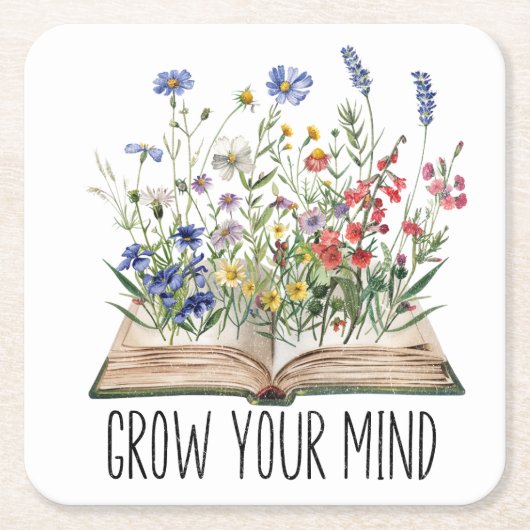 Wildflower Book Lover Grow Your Mind Quote Kartonnen Onderzetters (Voorkant)