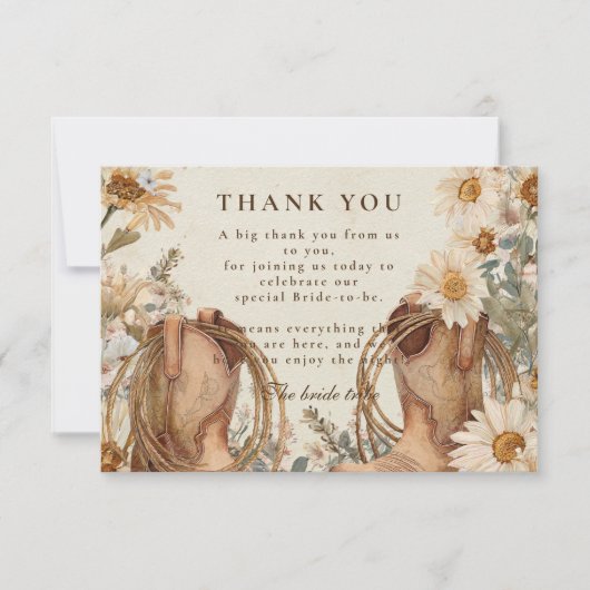 Wildflower Boots Country Bridal Shower Bedankkaart (Voorkant)