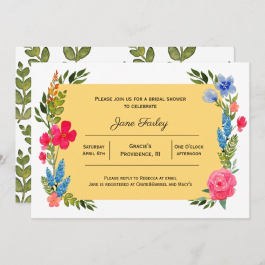 Wildflower Border met gele uitnodiging (Voorkant / Achterkant)