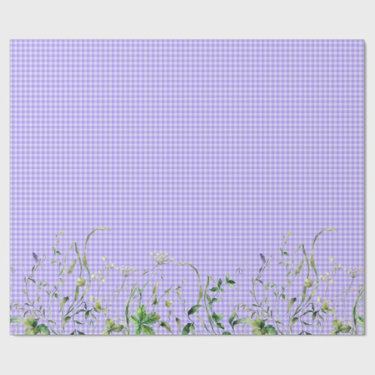Wildflower Border op Paarse Gingham Cadeaupapier (Vlak)