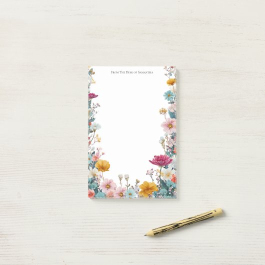 Wildflower Border van het bureau van gepersonalise Post-it® Notes (Op bureau)