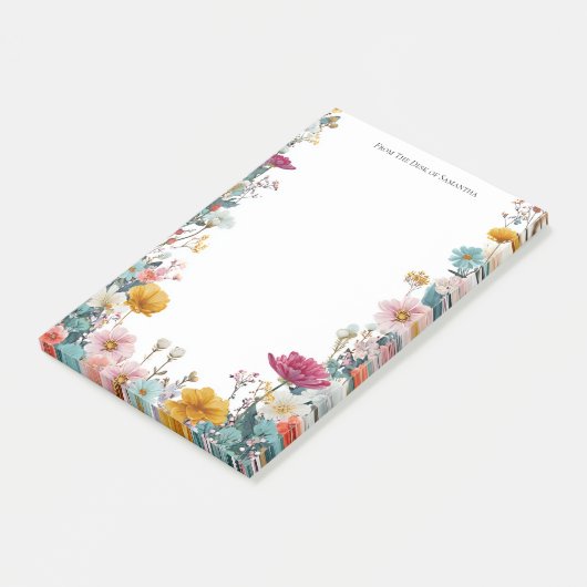 Wildflower Border van het bureau van gepersonalise Post-it® Notes (Schuin)