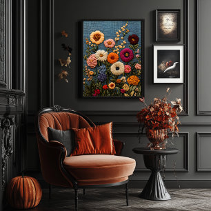 Wildflower borduurstijl  botanisch poster