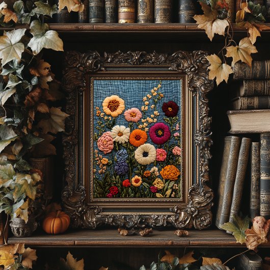 Wildflower borduurstijl  botanisch poster