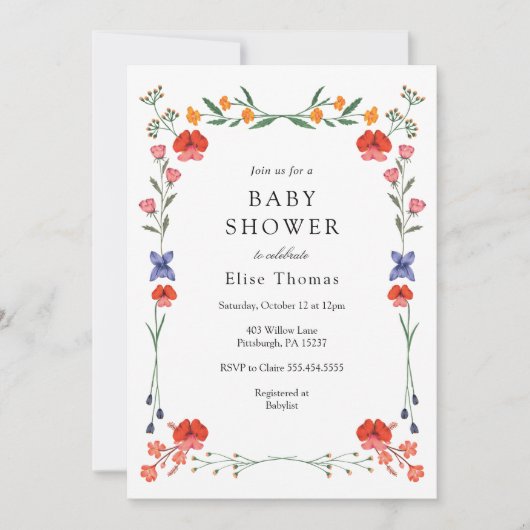 Wildflower Botanic Garden Baby shower Kaart (Voorkant)