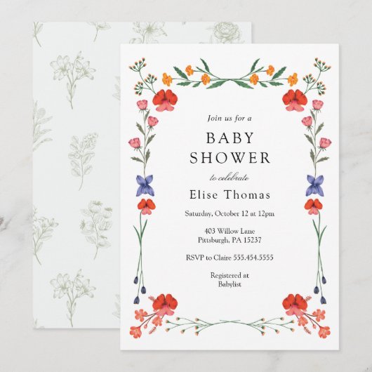 Wildflower Botanic Garden Baby shower Kaart (Voorkant / Achterkant)