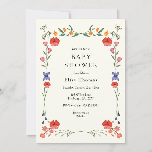 Wildflower Botanic Garden Baby shower Kaart (Voorkant)