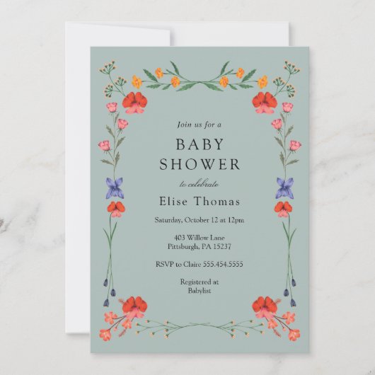 Wildflower Botanic Garden Baby shower Kaart (Voorkant)