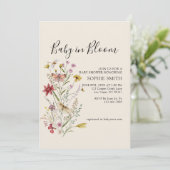 Wildflower Botanical Baby in Bloom Invitation Kaart (Staand voorkant)