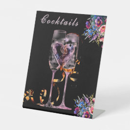 Wildflower Botanical Cocktails Wedding Tabletop Reclamebord Met Voetstuk