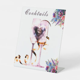 Wildflower Botanical Cocktails Wedding Tabletop Reclamebord Met Voetstuk