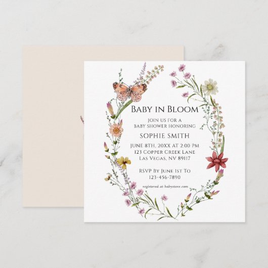 Wildflower Botanical een Baby shower in bloei Kaart (Voorkant / Achterkant)