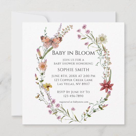 Wildflower Botanical een Baby shower in bloei Kaart (Voorkant)