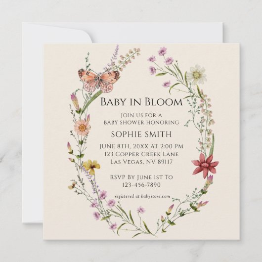 Wildflower Botanical een Baby shower in bloei Kaart (Voorkant)