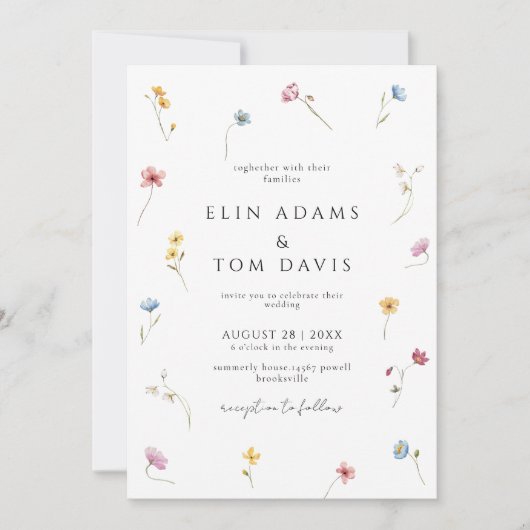 Wildflower Botanical Floral Wedding Invitation Kaart (Voorkant)