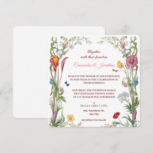 Wildflower Botanical Flowers & Butterflies Wedding Kaart (Voorkant / Achterkant)