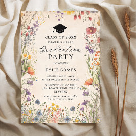 Wildflower Botanical Graduation Party Invitation Kaart