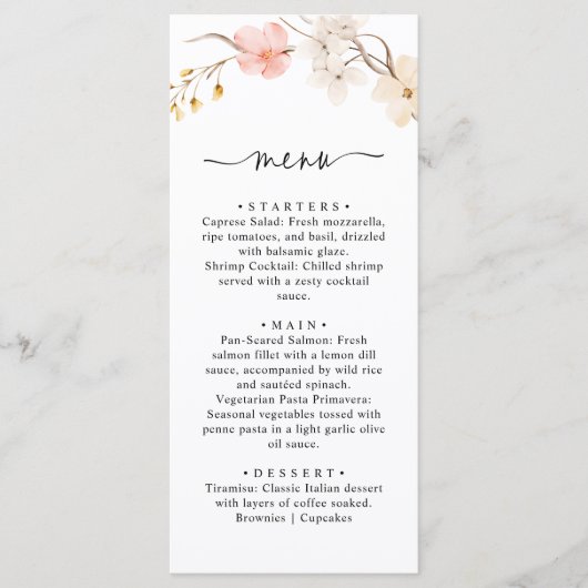 Wildflower Botanical Spring Garden Wedding Menu (Voorkant)