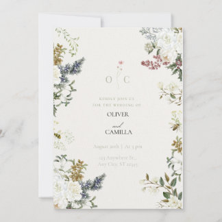 Wildflower Botanical Wedding Invitation Template Kaart