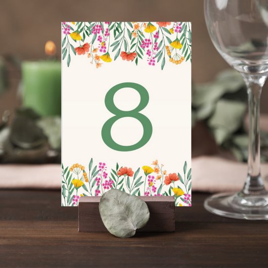 Wildflower Botanical Wedding Table Number Card Kaart