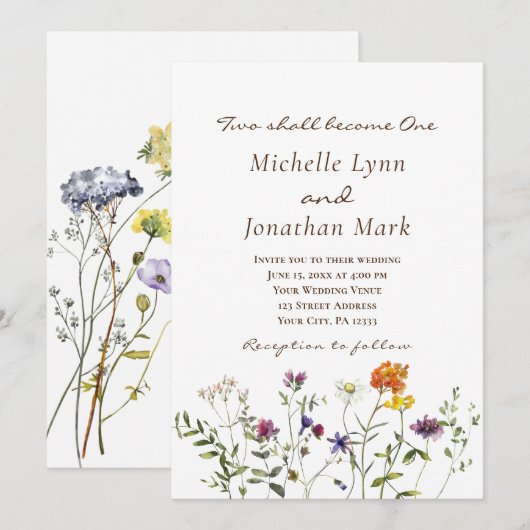 Wildflower Botanische Bloemen Christelijke Bruilof Kaart (Voorkant / Achterkant)