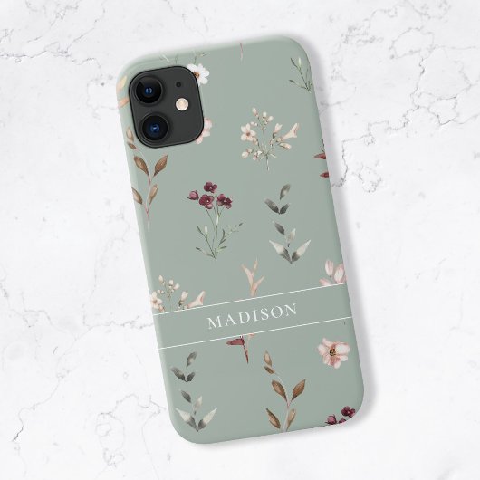 Wildflower Botanische Bloemen Naam Monogram Case-Mate iPhone Case