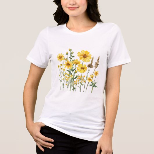 Wildflower Botanische Grafiek Tri-Blend Shirt (Voorkant)