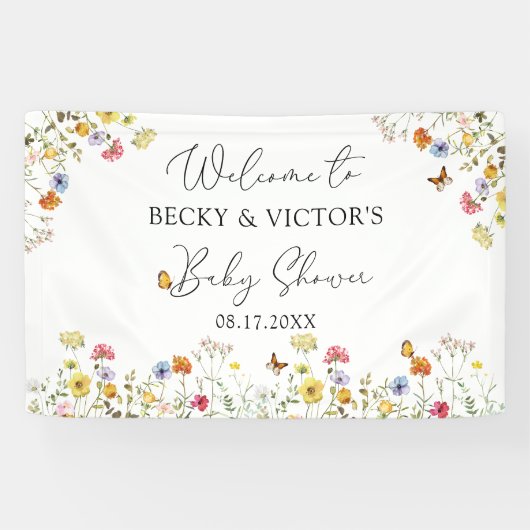 Wildflower Botanische Koppel Baby Shower Welkom Spandoek (Horizontaal)
