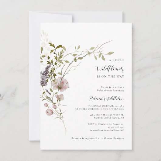 Wildflower Botanische Meisje Baby shower Kaart (Voorkant)