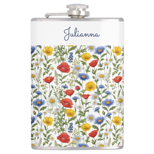 Wildflower  Botanische Rustieke Kleurrijke Bloemen Heupfles (Voorkant)