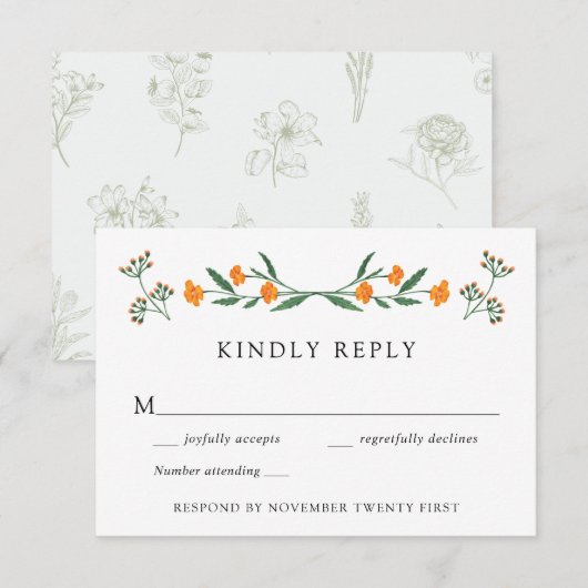 Wildflower Botanische Tuin Bruiloft RSVP Reactie Kaart (Voorkant / Achterkant)