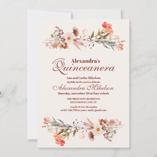 Wildflower Botanische tuin Quinceanera Verjaardag Kaart (Voorkant)