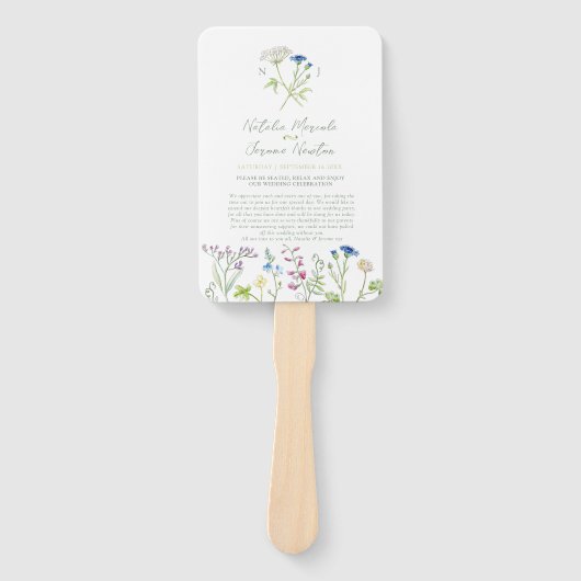 Wildflower botanische waterverf bruiloft programma handwaaier (Voorkant)