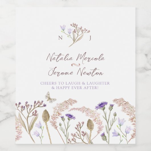 Wildflower botanische waterverf herfstbruiloft wijn etiket (Enkel label)