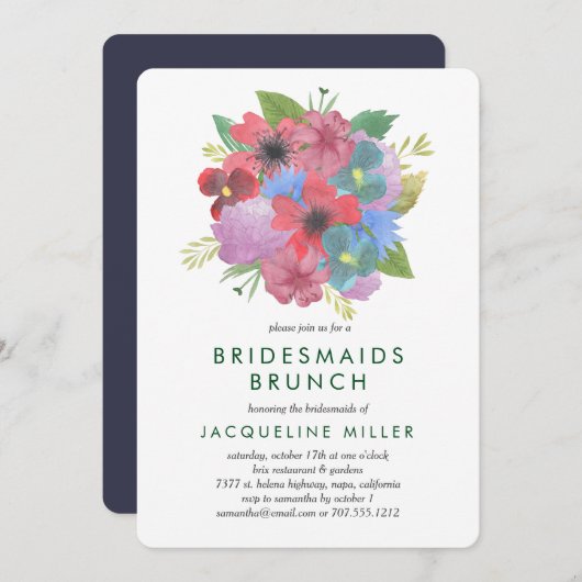 Wildflower Bouquet Bridesmaids Brunch Invitation Kaart (Voorkant / Achterkant)