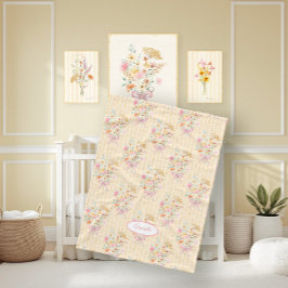 Wildflower Bouquet Floral Ribbon Striped Name Girl Fleece Deken