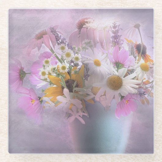Wildflower Bouquet Glazen Onderzetter (Voorkant)