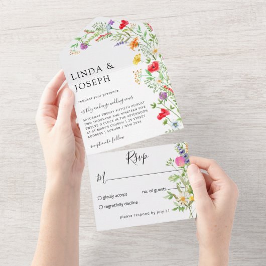Wildflower Bouquet Wedding All in One Invite Uitnodiging (Afscheurbaar)