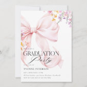 Wildflower & Bow Graduation Invitation Kaart (Voorkant)