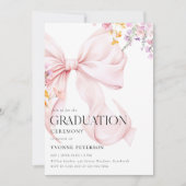 Wildflower & Bow Graduation Invitation Kaart (Voorkant)