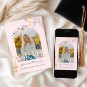 Wildflower & Bow Graduation Invitation Kaart