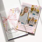 Wildflower & Bow Graduation Invitation Kaart