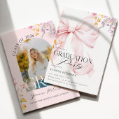 Wildflower & Bow Graduation Invitation Kaart