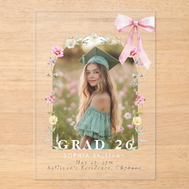 Wildflower Bow Graduation party Photo Collage Acryl Uitnodigingen